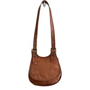 Vintage Y2K 2000s Brown Vegan Leather Saddle Shoulder Buckle Bag